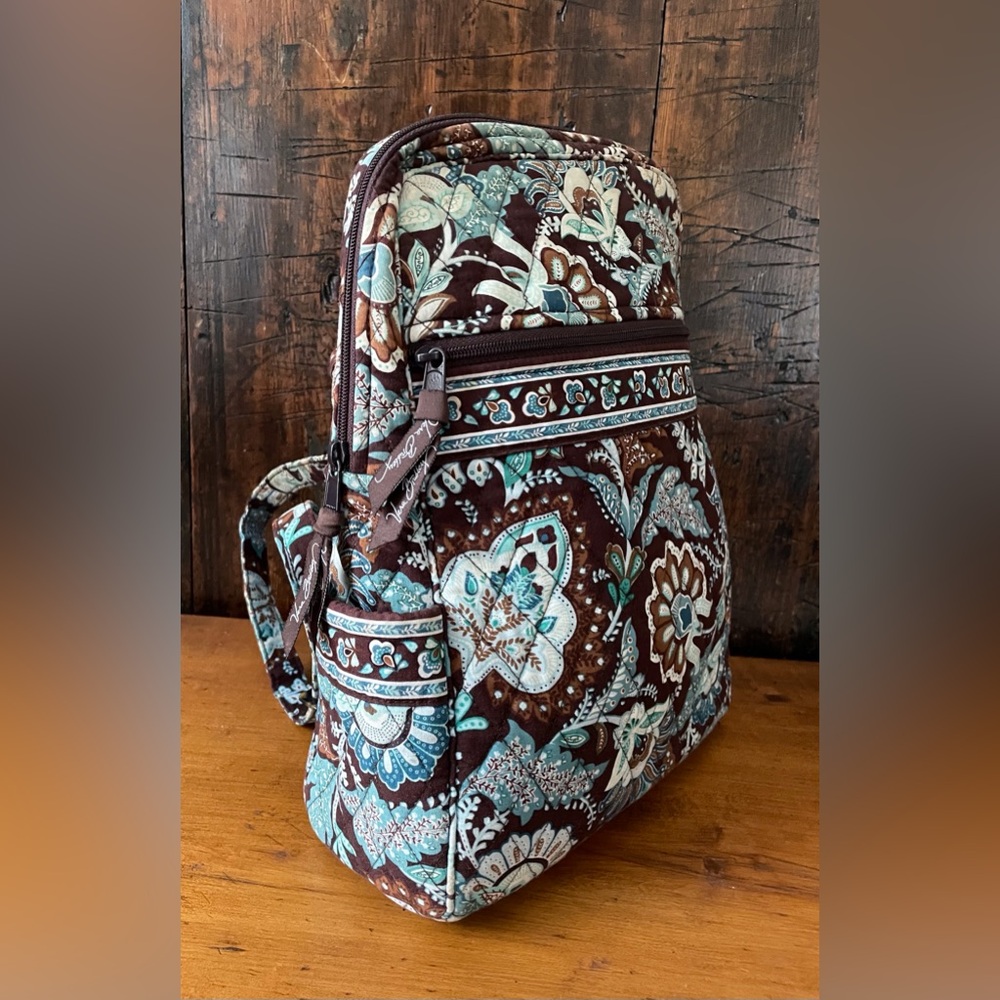 Retired Vera Bradley Quilted Backpack Java Blue P… - image 4